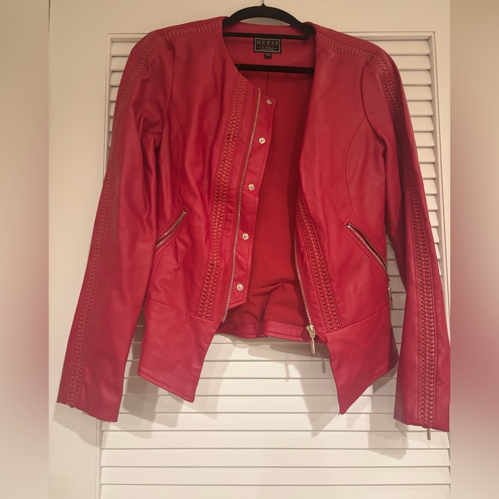 Guess Women's Vibrant Red Leather Jacket